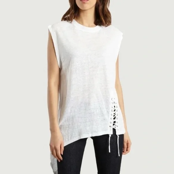 IRO White Karami Asymmetrical Lace Up Slub Linen Tank - Picture 3 of 9